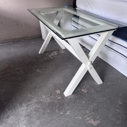 Pottery Barn Glass Top White Cross-Legged Desk