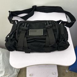 Tactical Fanny Pack Military Waist Bag Pack with USA Flag Patch Utility Hip Pack with Adjustable Strap for Outdoors Fishing Cycling Camping Hiking Blk