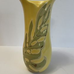 Silvestri Ceramic Yellow Vase With Raised Leaf Design By April Cornell (See Description Below)