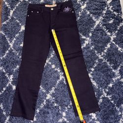 T&M Jeans burgundy mid-rise straight-leg style. unique floral embroidery Size 29