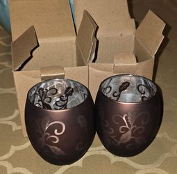 YANKEE FLICKERING BROWN METALLIC W/SILVER GLASS VOTIVE TEALIGHT CANDLE HOLDER SET OF 2.