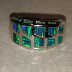 Beautiful 🆕 Fire Opal Inlay Sterling Silver Ring! 💍🔥