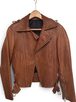 Brown Leather Moto Biker Jacket
