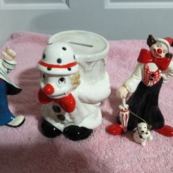 3 Porcelain Clowns 1 Is A Bank.