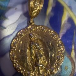 10k Yellow Gold Virgin Marry Jesus Head Charm two tone Diamond Cut Pendant Real