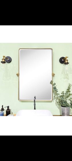TEHOME Gold Pivot Rectangle Bathroom Vanity Mirror 26.91 x 35 inches