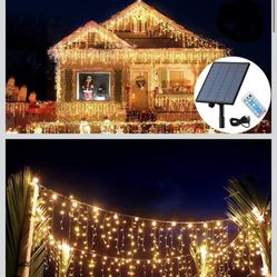 Solar String Light Fairy Curtains Icicle For Christmas 