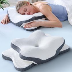 5X Pain Relief Cervical Neck Pillow for Neck Support, Ergonomic Cooling Side Sleeper Pillow for Sleeping, Odorless Contour Memory Foam Pillows