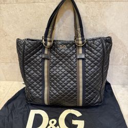 D&G Dolce and Gabbana Quilted Black Leather Tote Bag