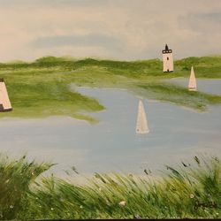 Sail By The Lighthouse Original Acrylic Painting 