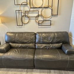 Leather 2 Seat Power Reclining Sofa - Charcoal