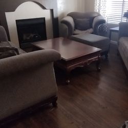 Sofa And Table Set, Needs Upholstery Fix 