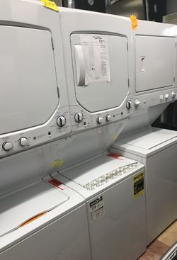 Ge unitized spacemaker 2.0 cu ft 12 cycle washer and 4.4 cu ft 4 cycle Dryer Gas laundry center- White/ 1 year warranty free delivery