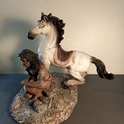 Native American & Horse Ceramic Figurine / Statue 