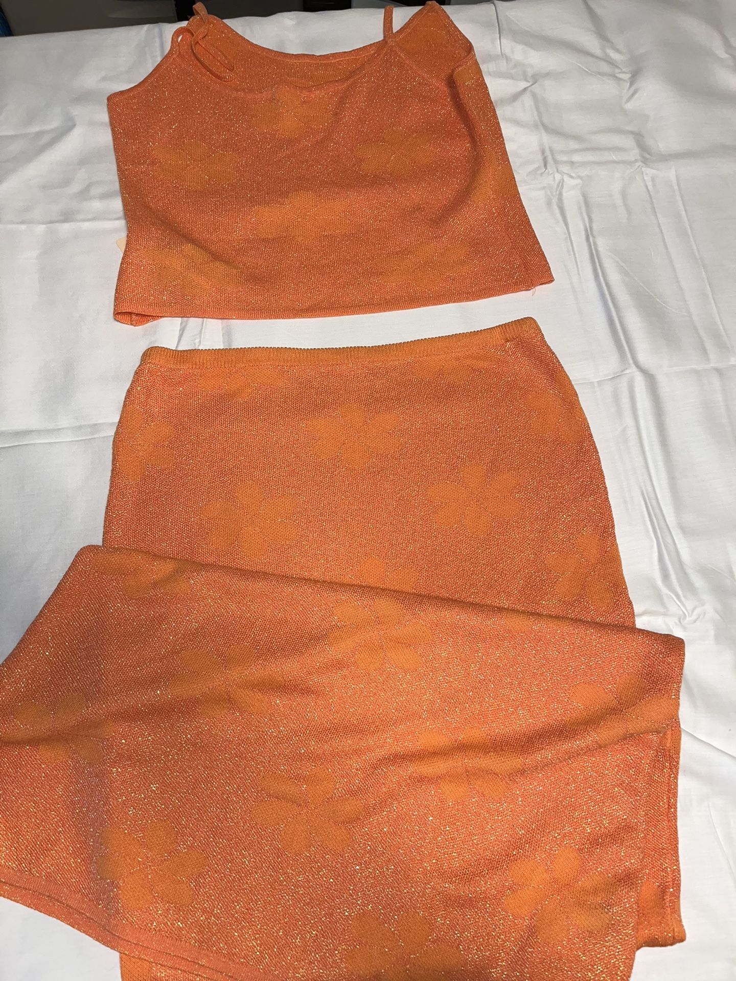 Orange glittery 2-piece set - tank top & skirt