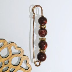 Medium Size Beaded Brooch With Rhinestones 