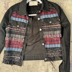 Ramy Brook Black Denim & Tweed Jacket with Sequins