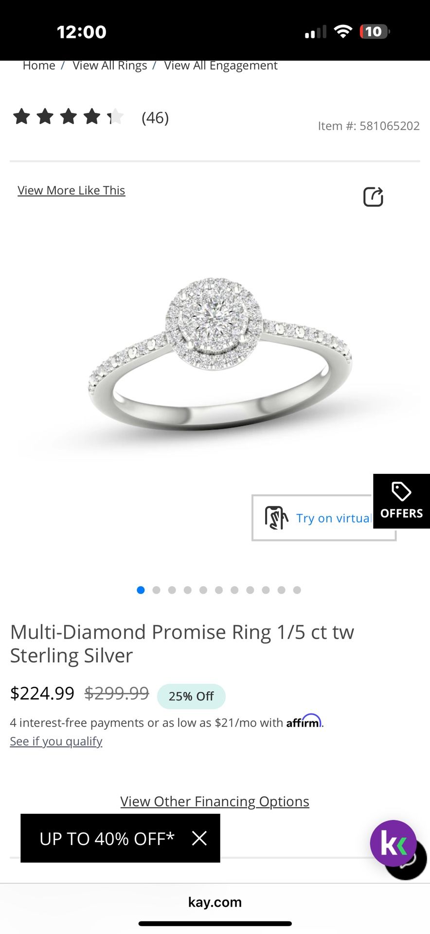 Multi Diamond Promise Ring 1/5 ct tw Sterling Silver