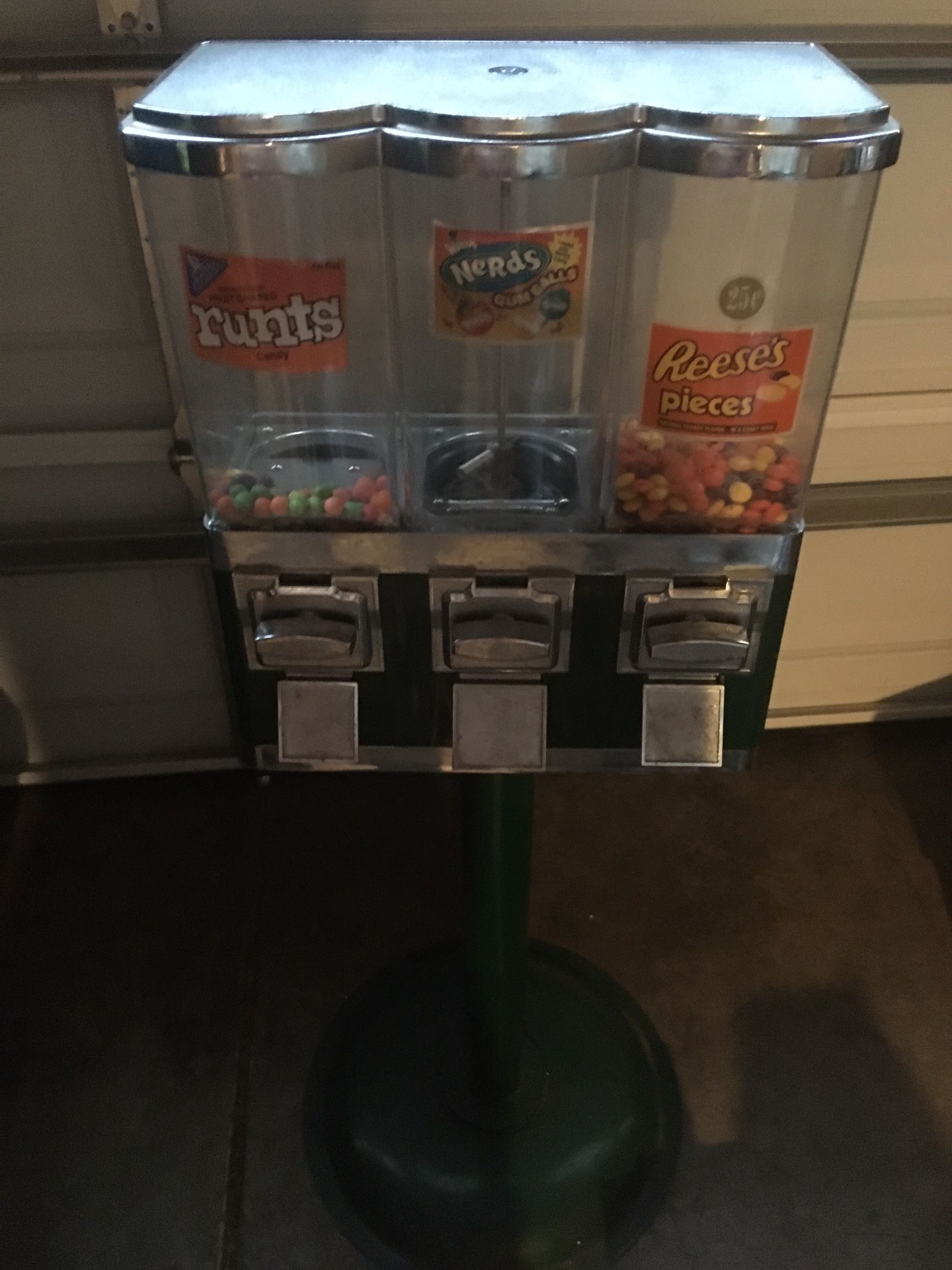 3 slot candy and gum machine on stand ALL METAL Arcade