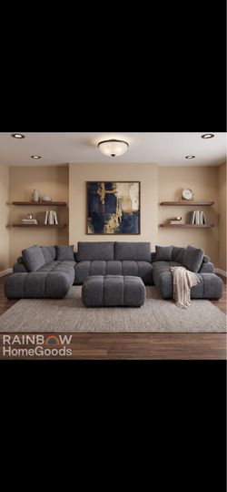 Oversized Lounge Style U-Shape Modular Double Chaise Sectional Sofa Couch with Ottoman