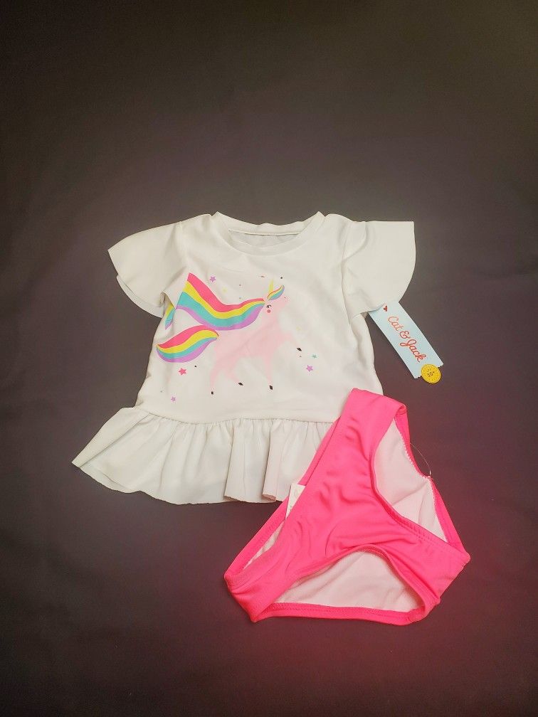 Cat & Jack 3T Girl's Rainbow Unicorn 2pc Outfit in Pink/White