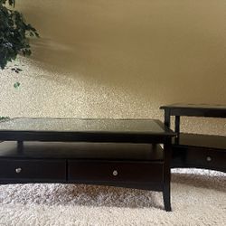 Glass-Top Coffee Table & Matching Side Table Set