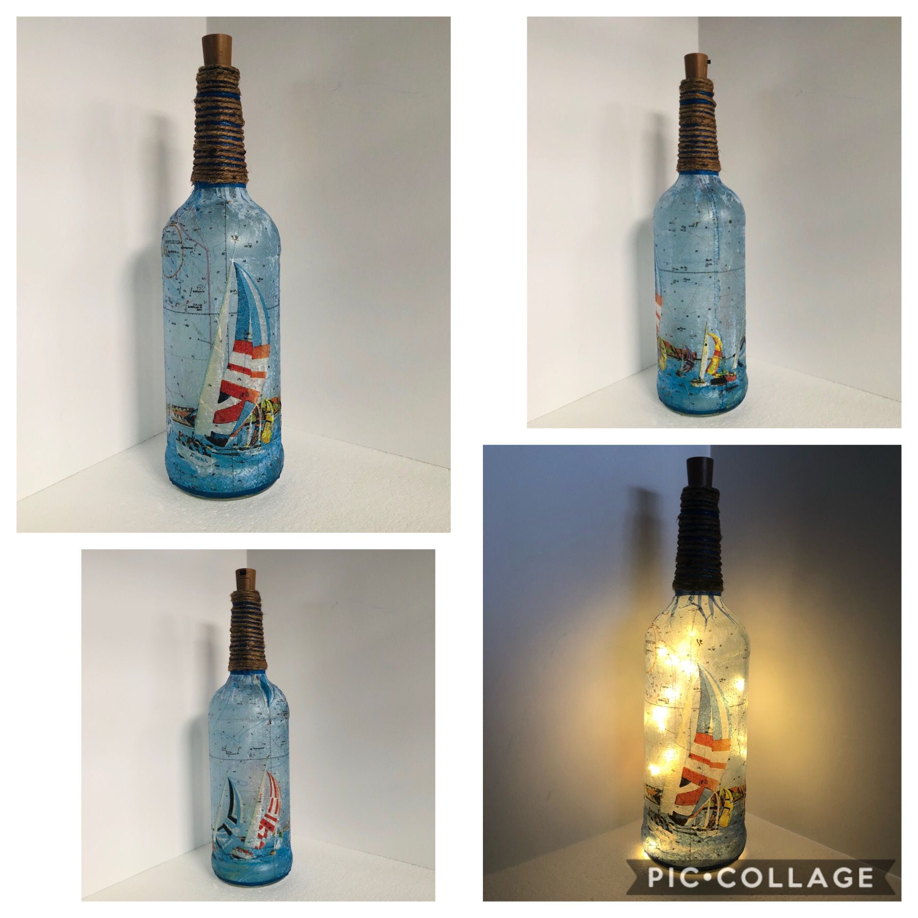 Lighted Bottle Decor Sailboats