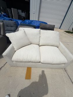 Cream Fabric Loveseat with Cushions