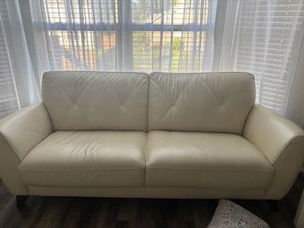Cream Leather Two-Seat Sofa