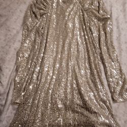 H&M Silver Sequin Party Dress Sz SMALL