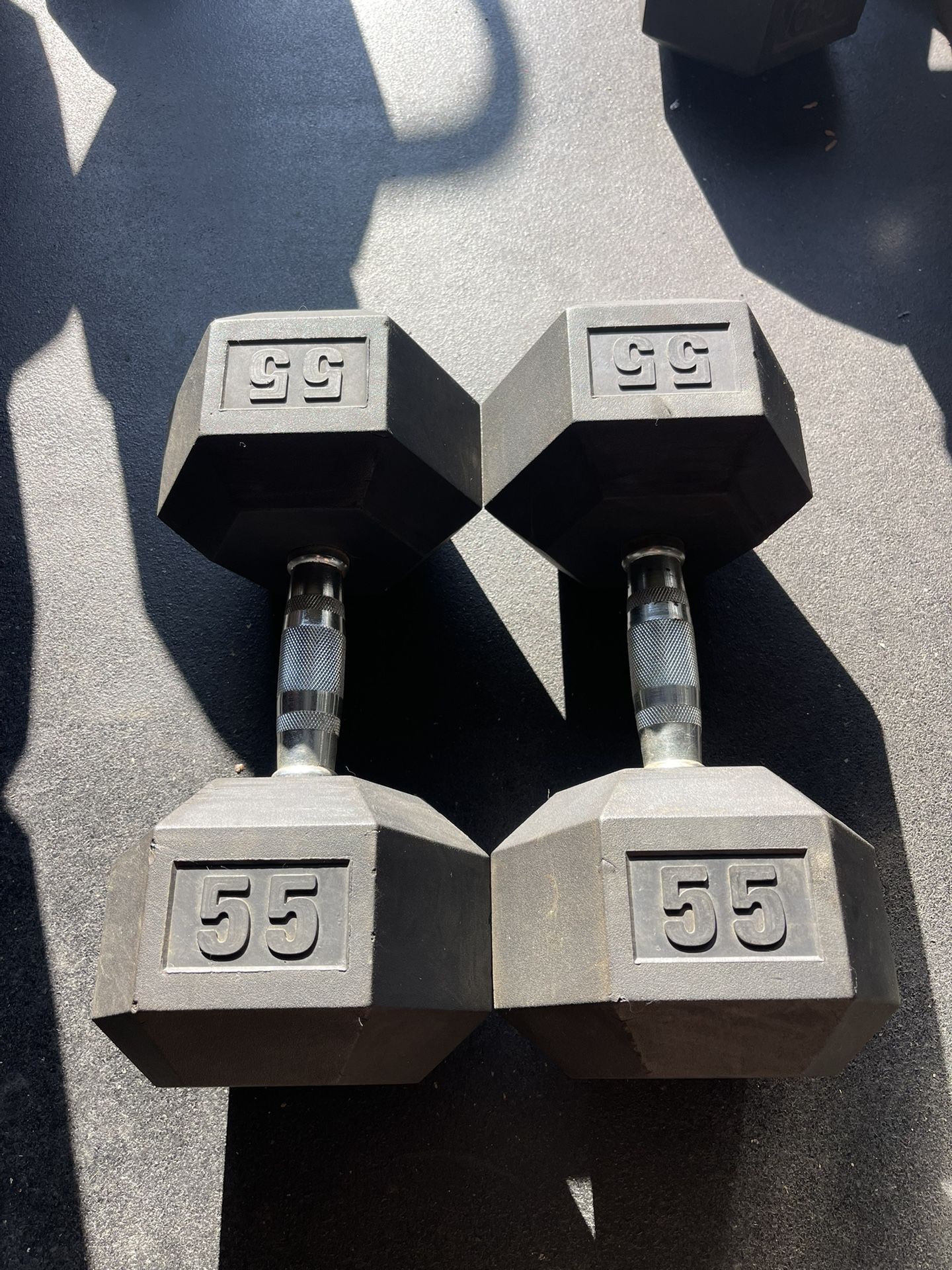 55 lbs Hex Rubber Dumbbell Weights…. Home Gym Fitness…