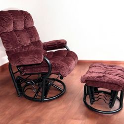 Relax-R Maroon Velvet Glider Rocker Chair & Ottoman Set