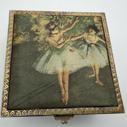 VTG Brass Gold Tone Trinket Jewelry Box 40’s-60’s Reproduction Edgar Degas Art