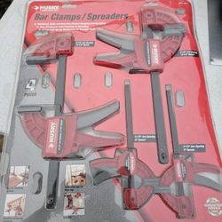 HUSKY TOOLS SET OF 4 BAR CLAMPS/ SPREADERS, LIFETIME WARRANTY