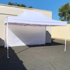 New in Box $160 Heavy Duty 10x15 FT Canopy with (1 Sidewall) EZ PopUp Party Tent w/ Carry Bag (White, Black)