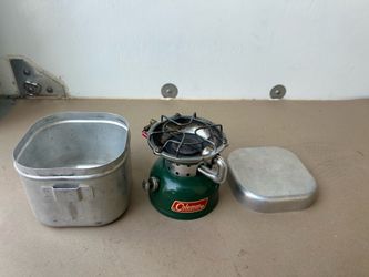 Vintage Coleman 502 Camp Stove + Aluminum Cook Kit