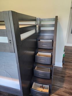 Gray Wood Bunk Bed with Stair Drawers