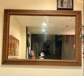Beautiful Antique Large Ornate Wood Frame Wall Mirror - Rope Twist Detail