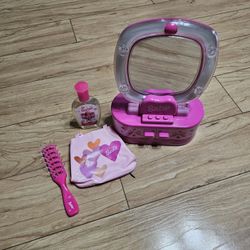 Vintage 90s Barbie Avon Light Up Makeup Mirror Jewelry Box with Cologne Spray(1.5 fl. oz.) Brush Mini Bag RARE with *FLAWS (READ)