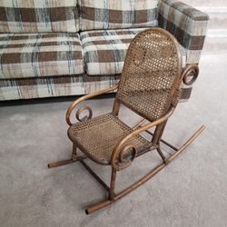 1960s Mid Century Children's Thonet Style Cane Rocking Chair