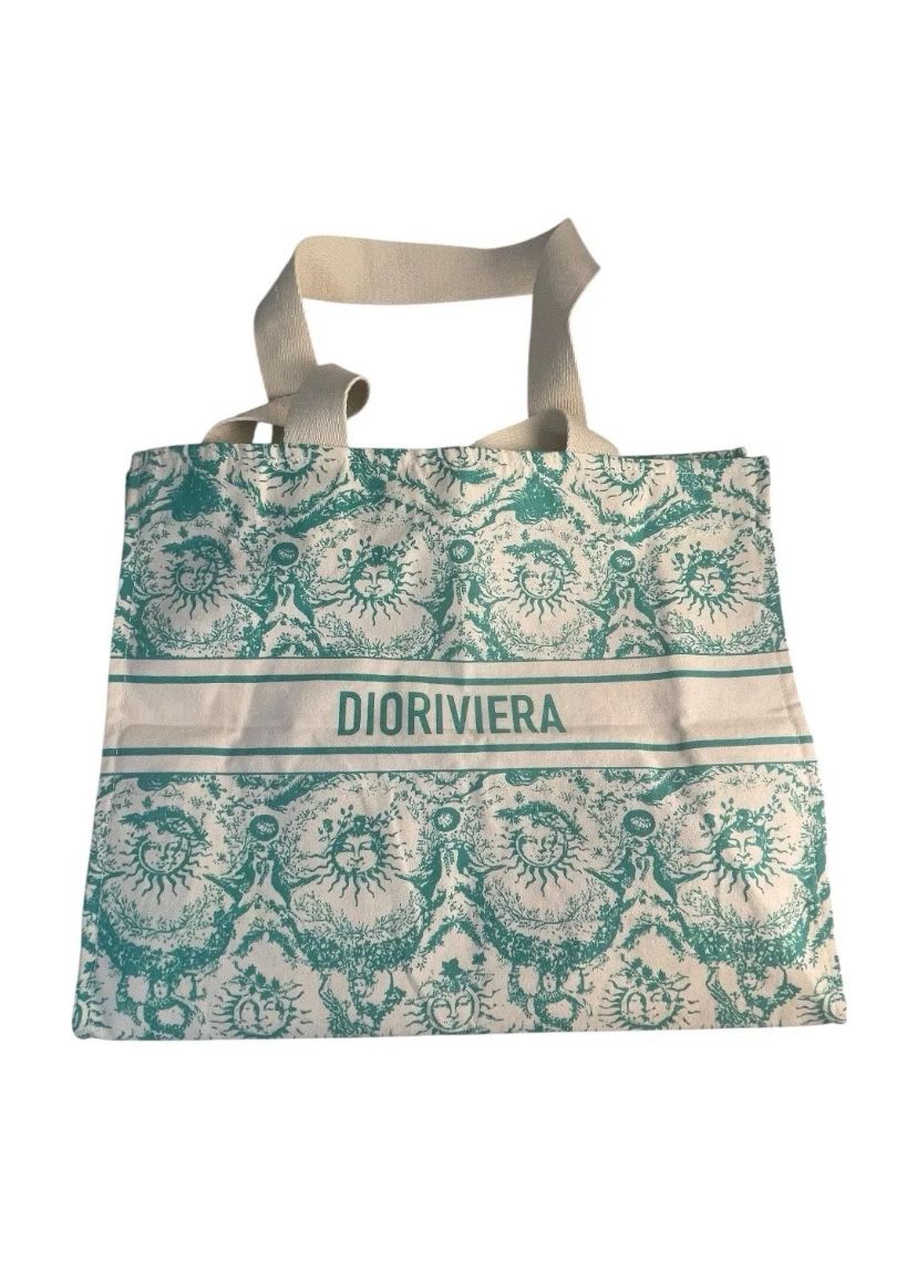 Christian Dior GWP Dioriviera Straw Beach Tote Bag Turquoise