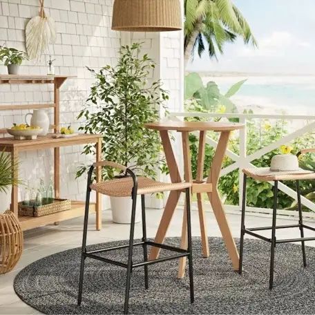 Popperton 2pk Arched Wicker Bar Height Patio Chairs, Outdoor Furniture - Black - Threshold