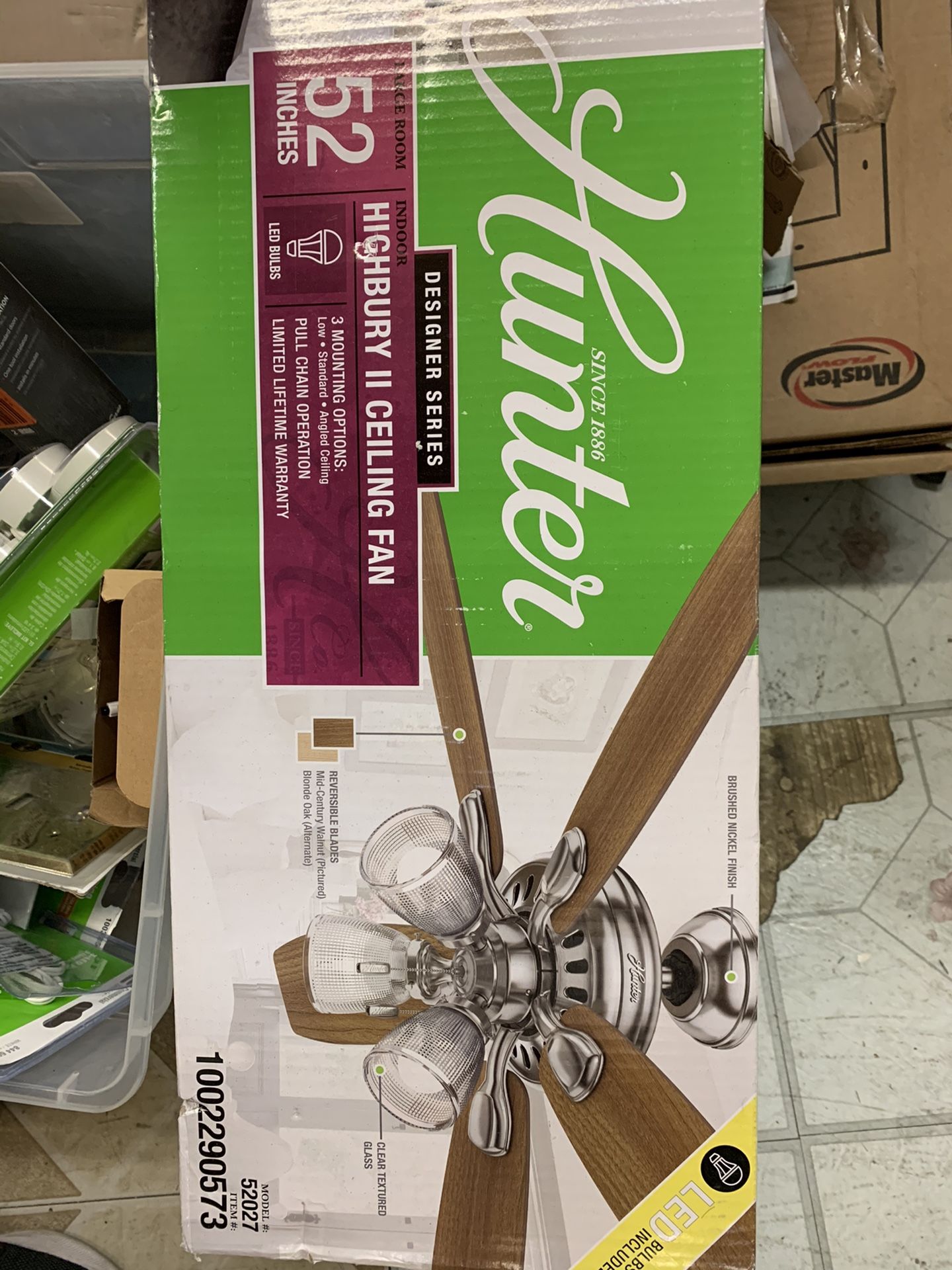 Hunter Highbury II 52 in. LED Indoor Brushed Nickel Ceiling Fan with