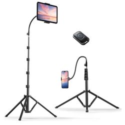 Heavy Duty Tablet Tripod Stand 82” Tall, Floor Stand with Remote and Adjustable Gooseneck for Watching/Stream/Recording, Tripod for iPad Pro 12.9”/Kin