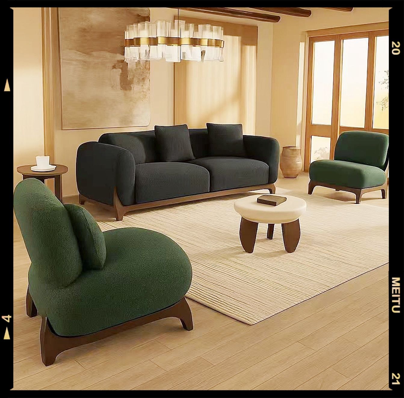 3-Piece Black Sherpa Velvet Sofa and Armless Chair with Pillow Modern Boucle Couch Living Room Set for Apartment