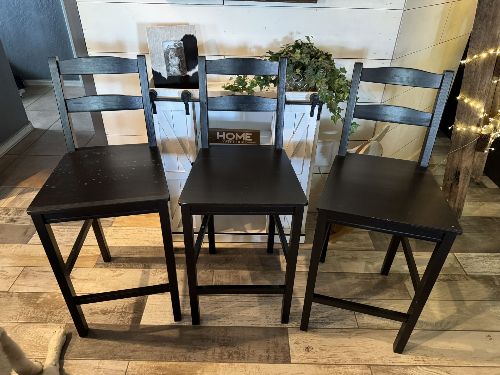 3 IKEA Black Wood Bar Stools