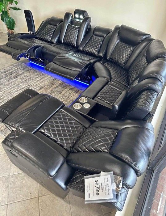 Reclining Black Color Sectional Couch Set 🌟⭐$39 Down Payment with Financing ⭐ 90 Days same as cash