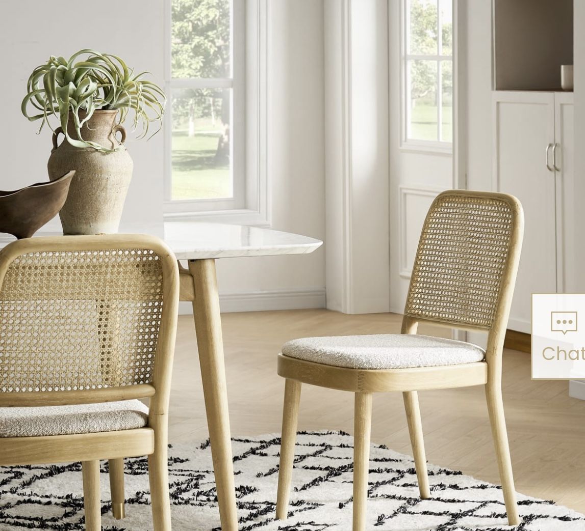 Castlery Edith Cane Chair, White Wash ( 1 Set of 2 Chairs
