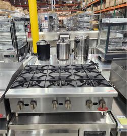 🍳MUST-HAVE! Flamaster FLM-HP36-M 36′′ NG/LPG Gas Hot Plate with Six Burners, 150,000 BTU