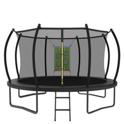 Trampoline Outdoor 14FT 12FT 10FT 8FT with Safety Enclosure Net, Recreational Trampoline for Kids and Adults, Anti-Rust, ASTM Approved, Black